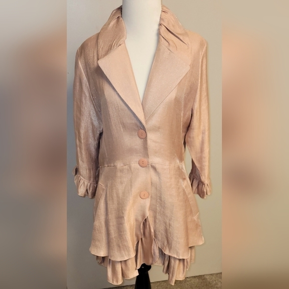 DAMEE Inc. Women's ruffled dressy jacket shimmer rose color. - Picture 1 of 9